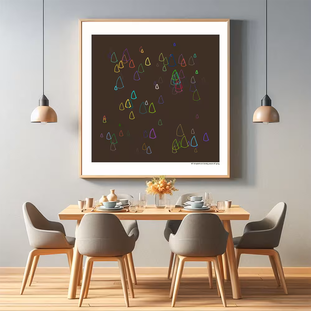 87 droplets on lonely wave of gray in room setting