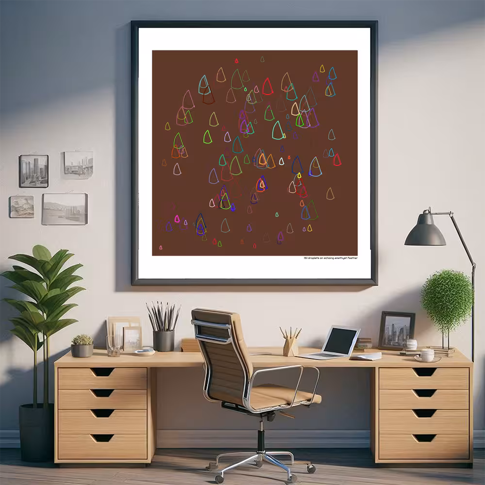 151 droplets on echoing amethyst feather in room setting