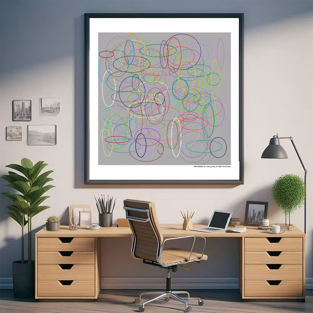 156 ellipses on misty gray of night and hymn in room setting