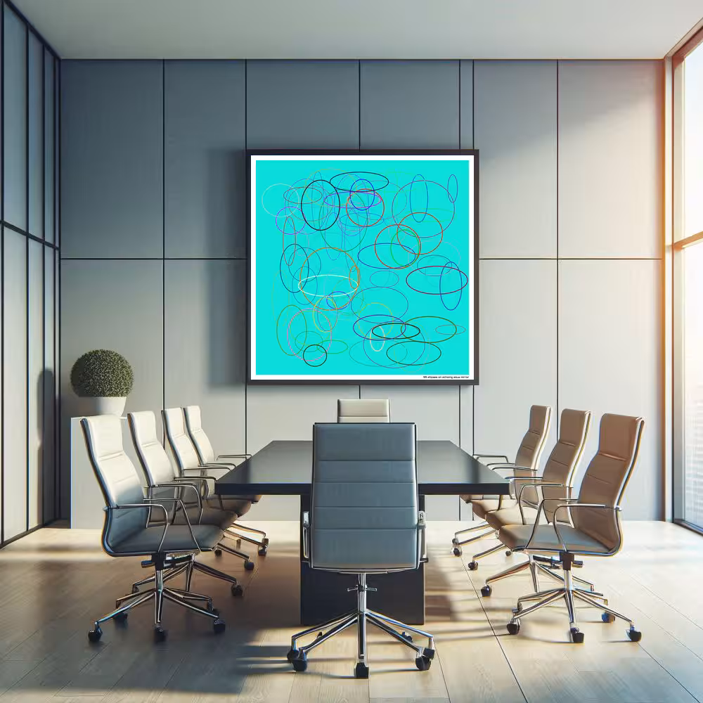 99 ellipses on echoing aqua mirror in room setting