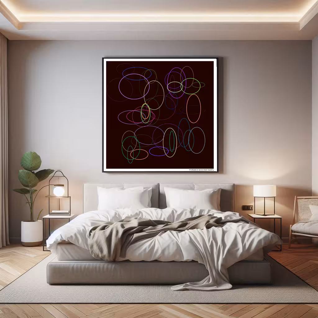 44 ellipses on serene black tapestry in room setting