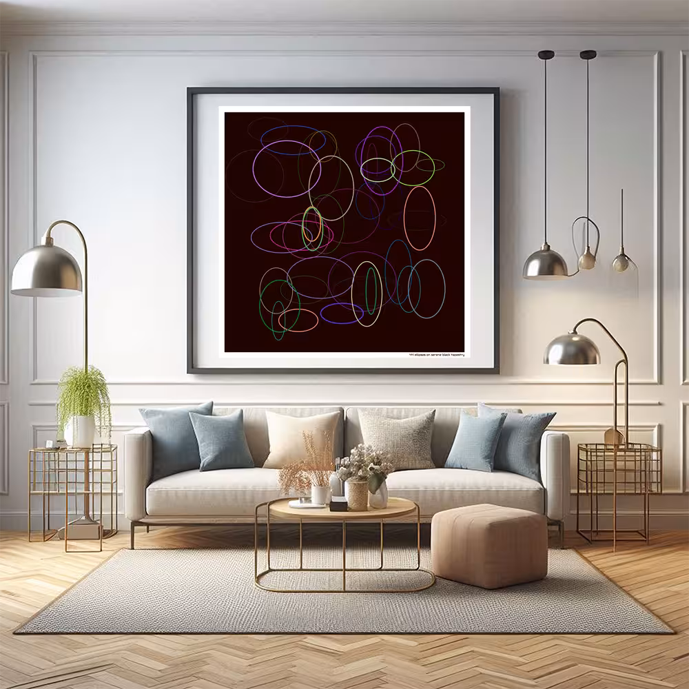 44 ellipses on serene black tapestry in room setting