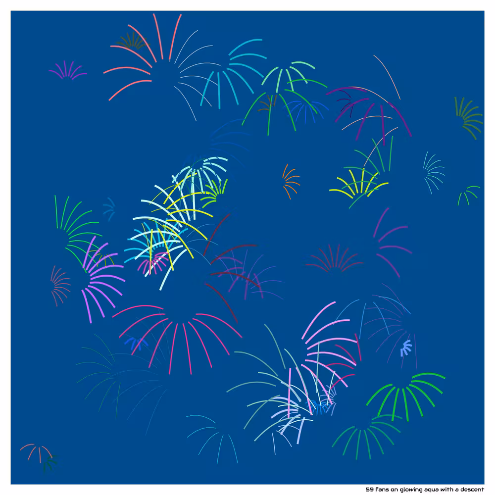 59 fans on glowing aqua with a descent