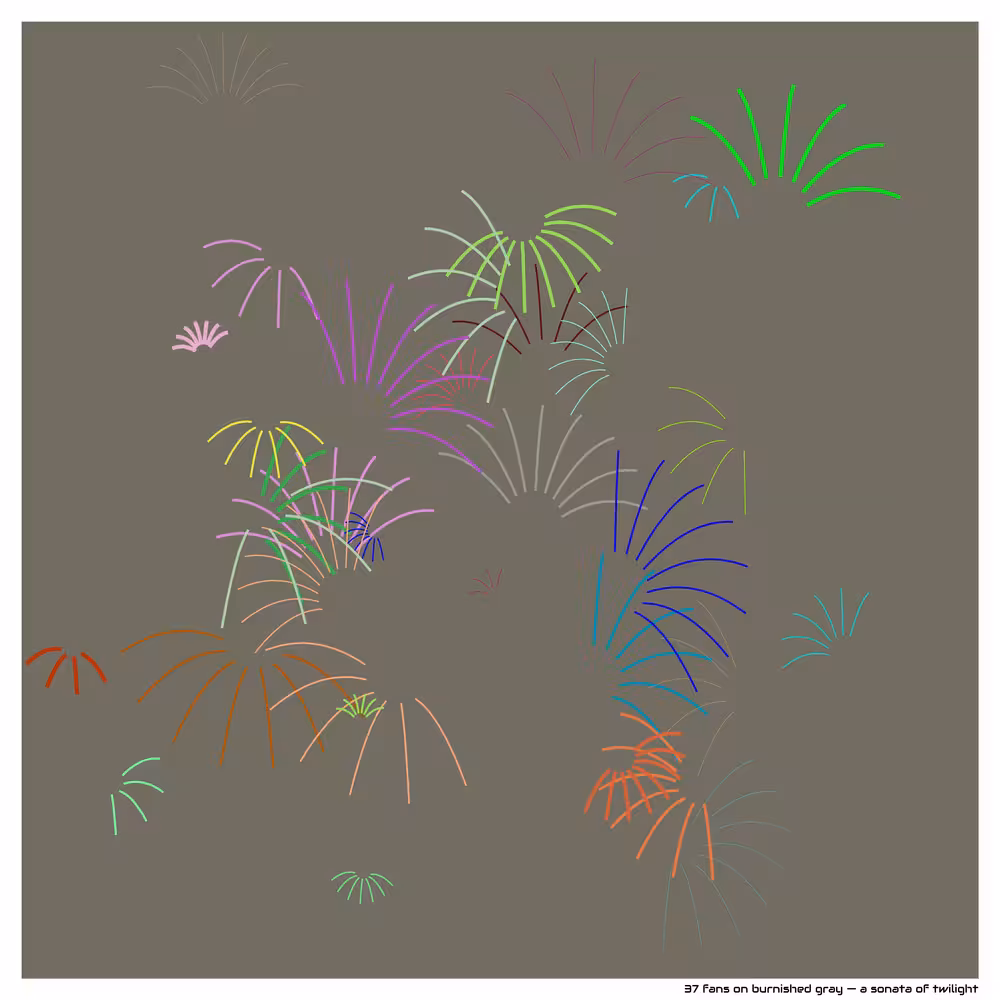 37 fans on burnished gray — a sonata of twilight