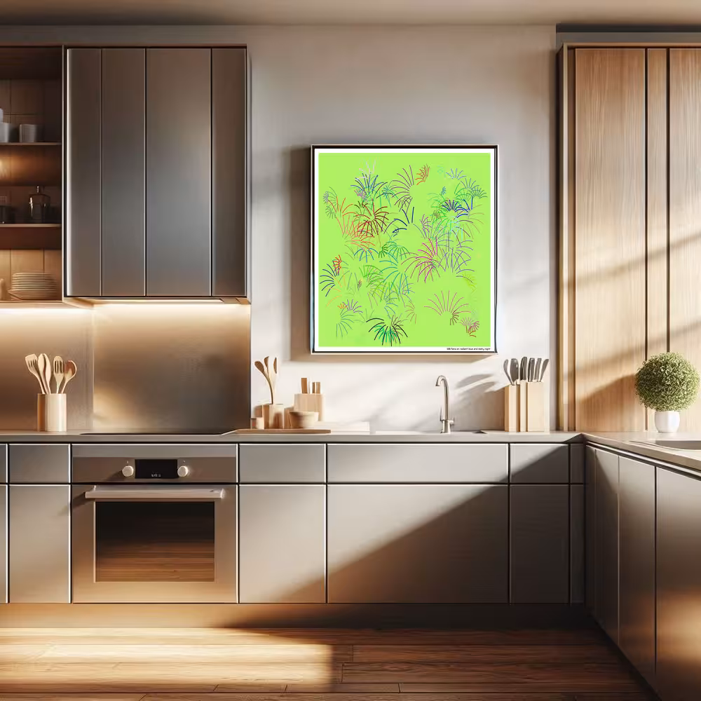 128 fans on radiant blue and misty night in room setting