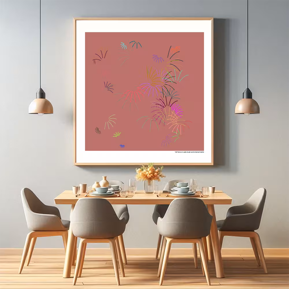 48 fans on pale dusk and stained slate in room setting