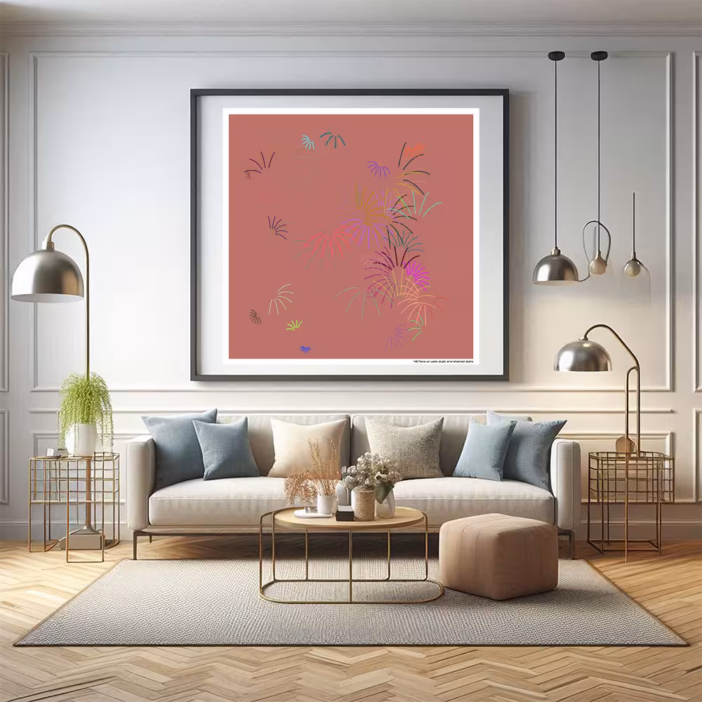 48 fans on pale dusk and stained slate in room setting