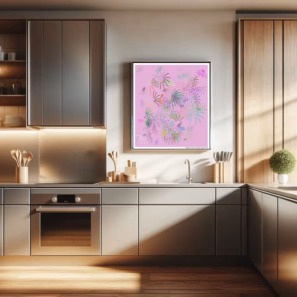 156 fans on frost of translucent rose and cocoa in room setting