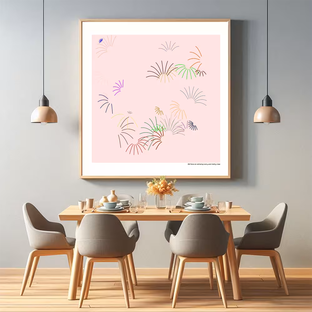 26 fans on echoing ivory and misty rose in room setting