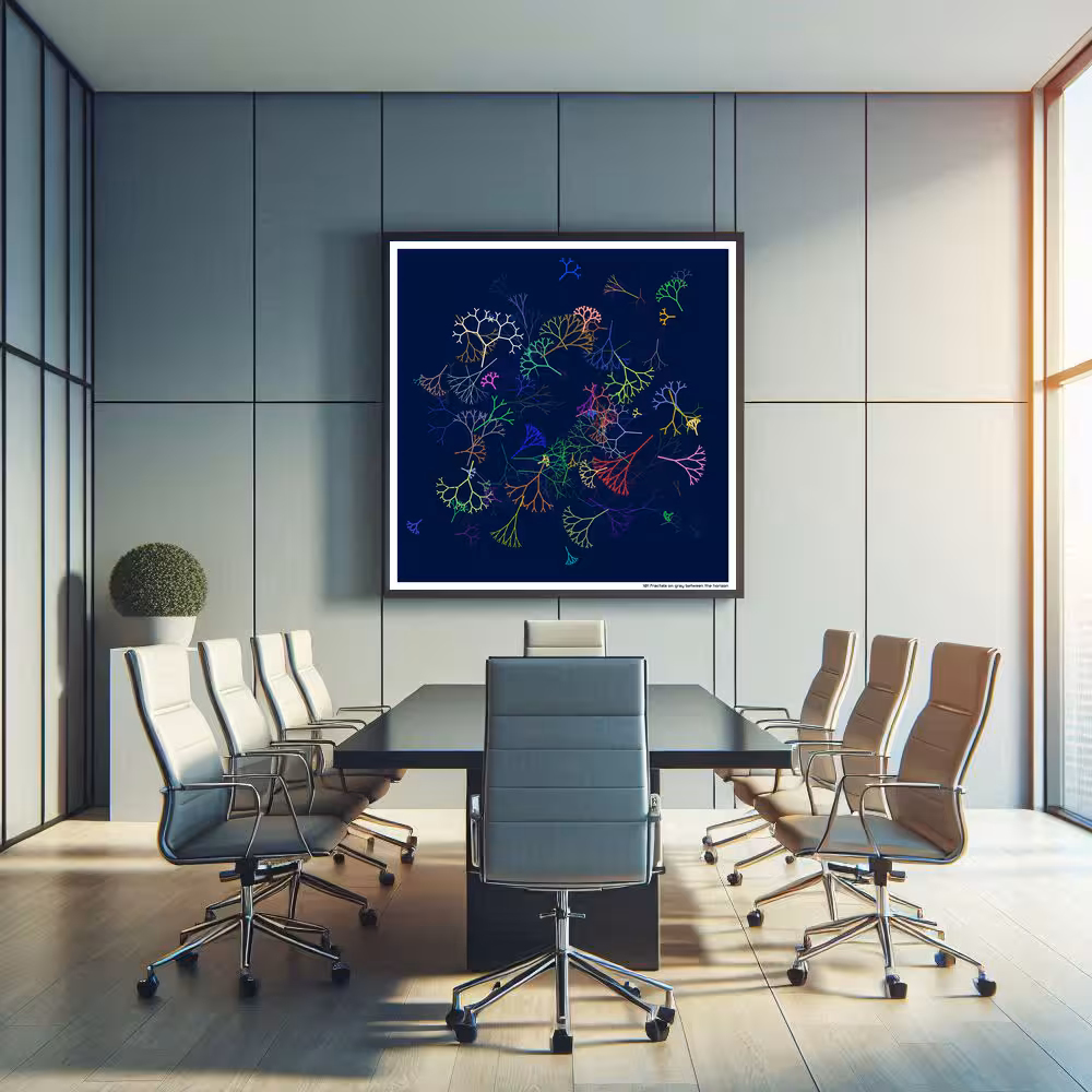 101 fractals on gray between the horizon in room setting