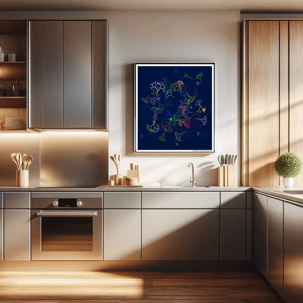 101 fractals on gray between the horizon in room setting