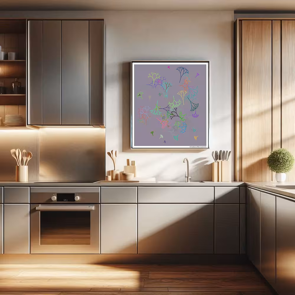 81 fractals on coffee on lucid butter in room setting