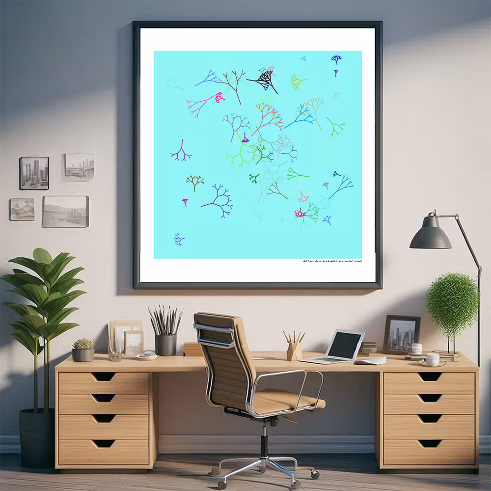 64 fractals on brick within enchanted cobalt in room setting