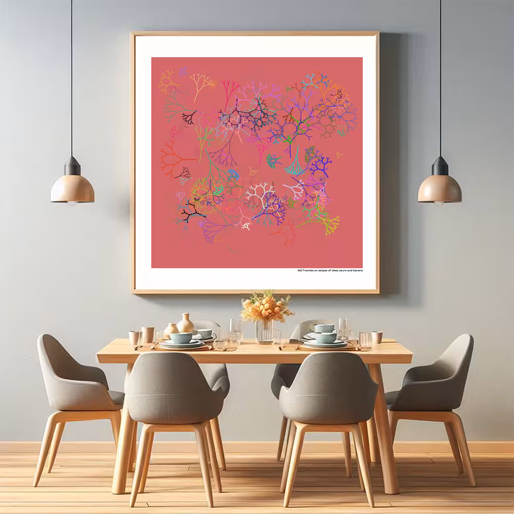 162 fractals on eclipse of deep azure and banana in room setting