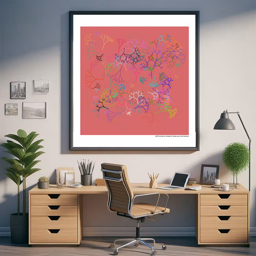 162 fractals on eclipse of deep azure and banana in room setting