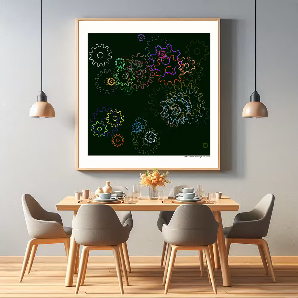 40 gears on fleeting black comet in room setting