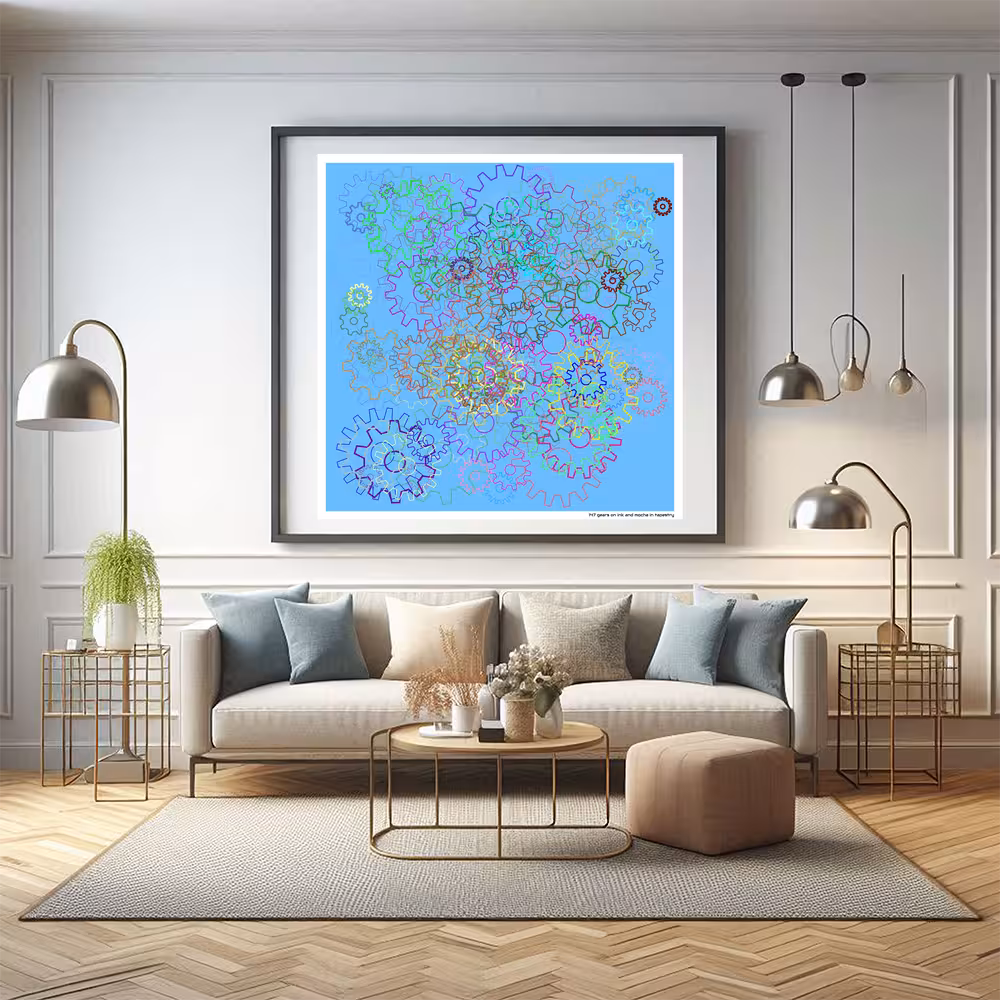 147 gears on ink and mocha in tapestry in room setting