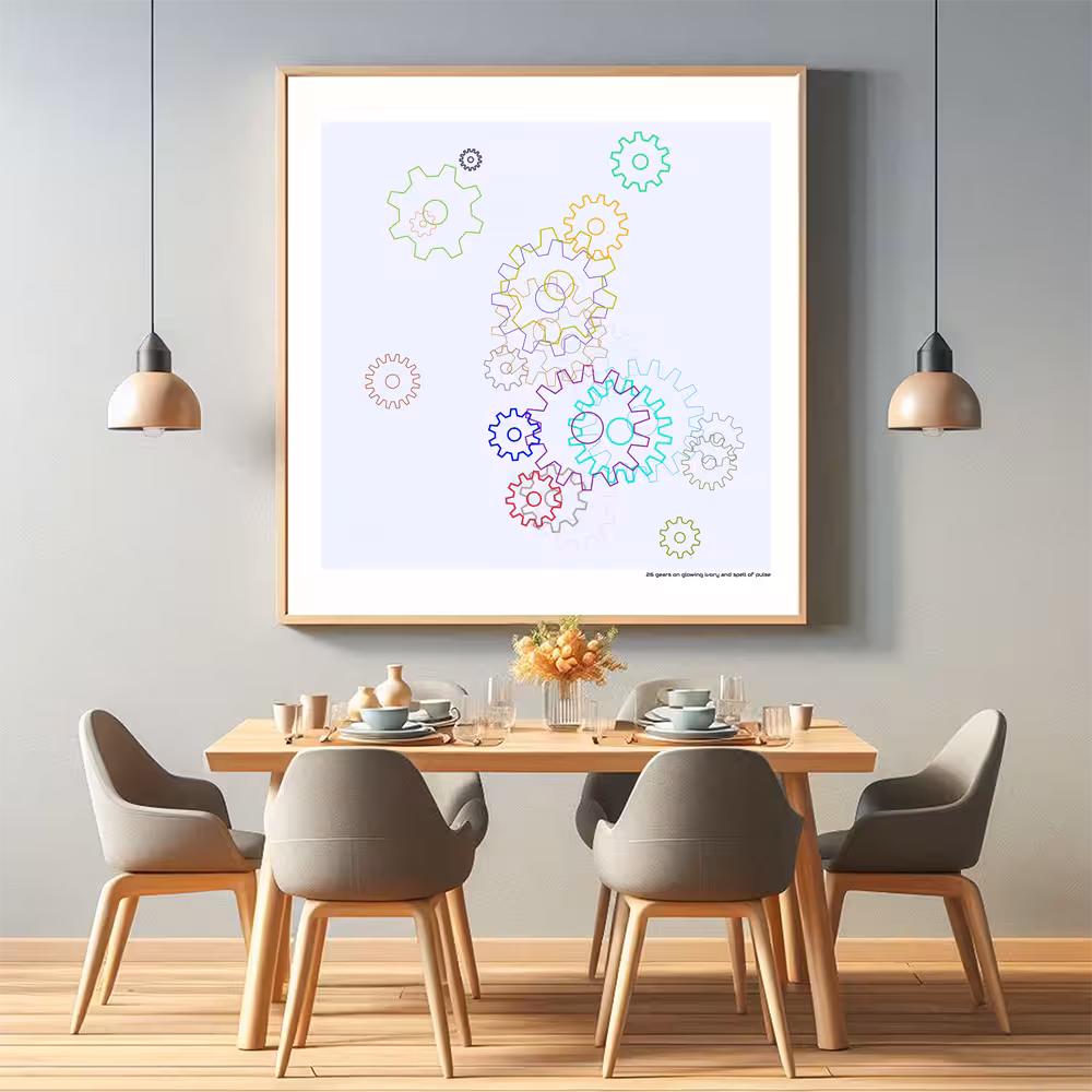 26 gears on glowing ivory and spell of pulse in room setting