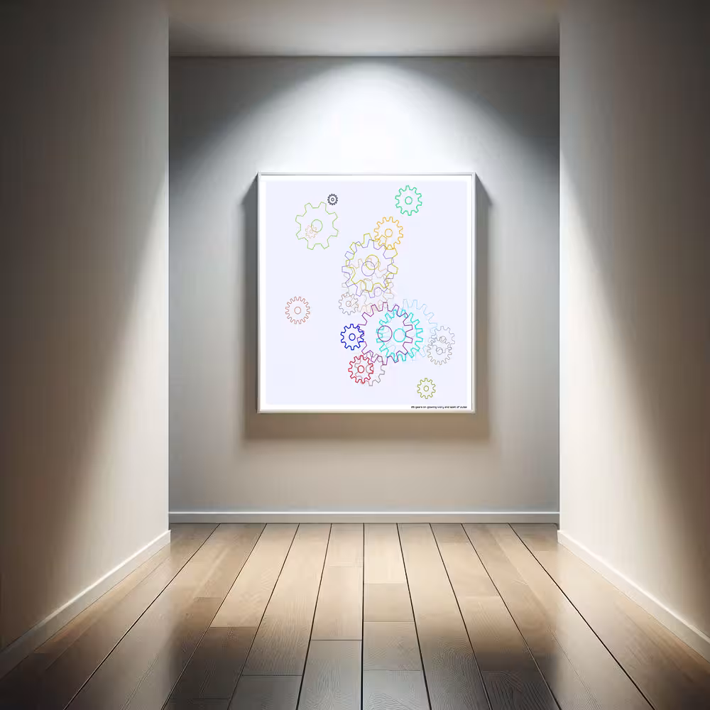 26 gears on glowing ivory and spell of pulse in room setting