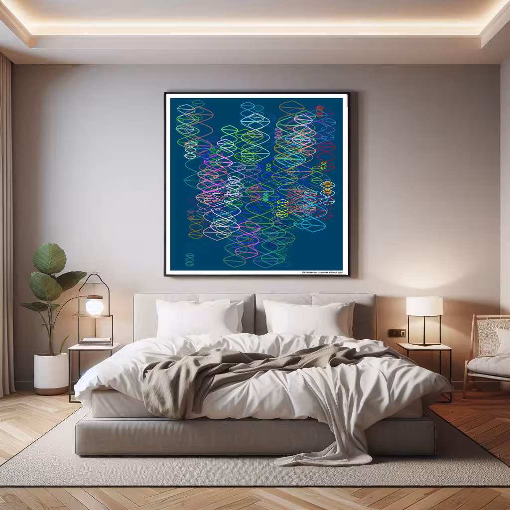 126 helixes on turquoise without light in room setting