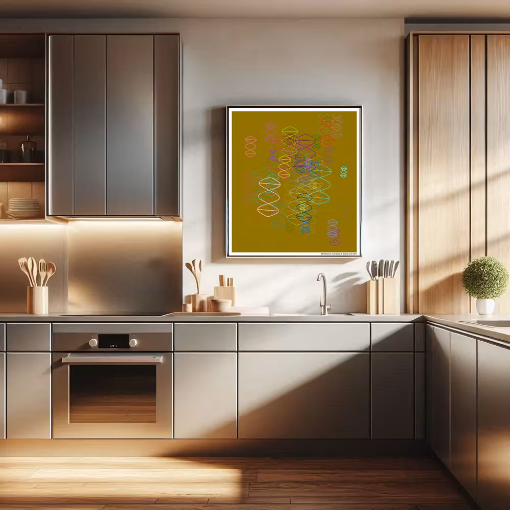 62 helixes on vivid black of shadow and waltz in room setting