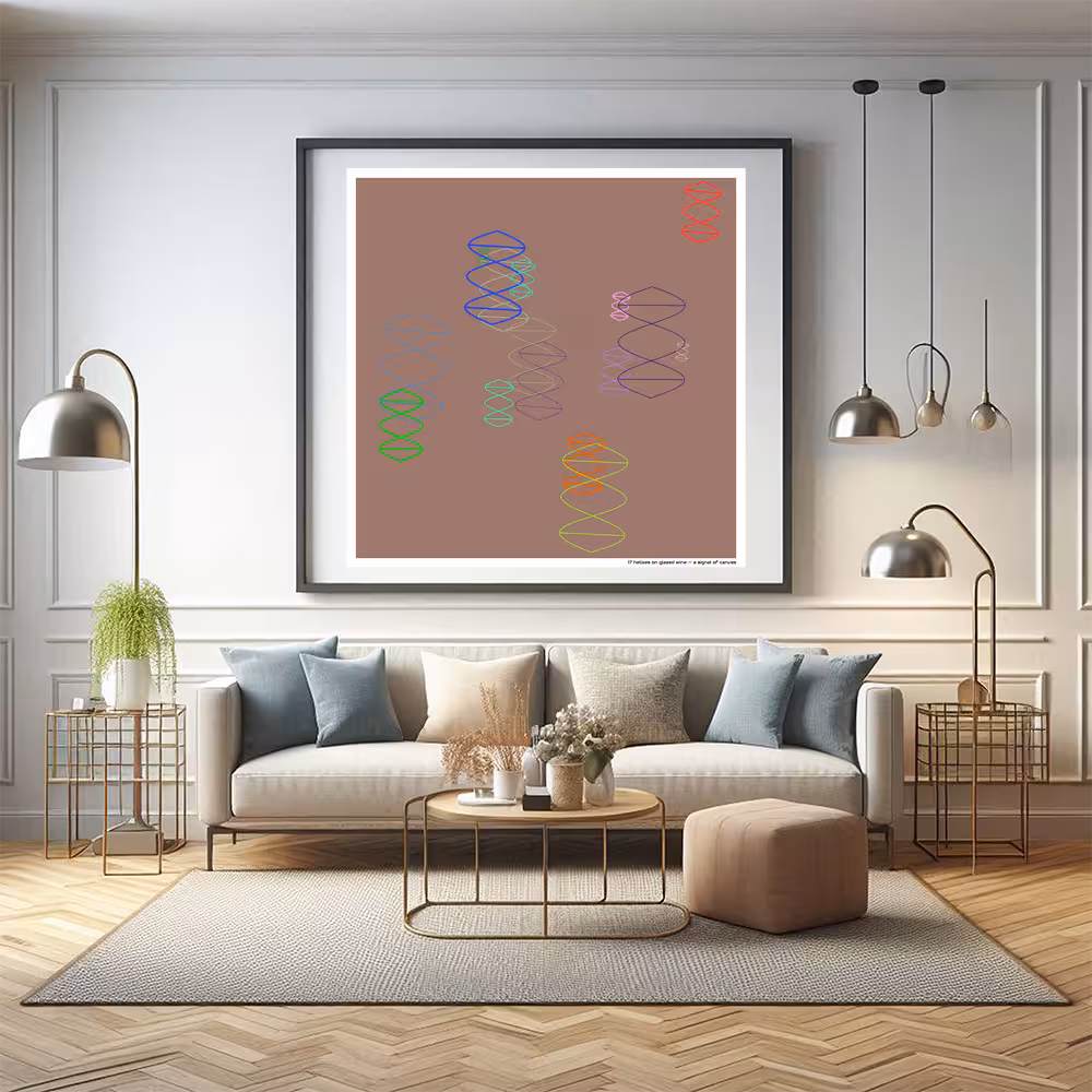 17 helixes on glazed wine — a signal of canvas in room setting
