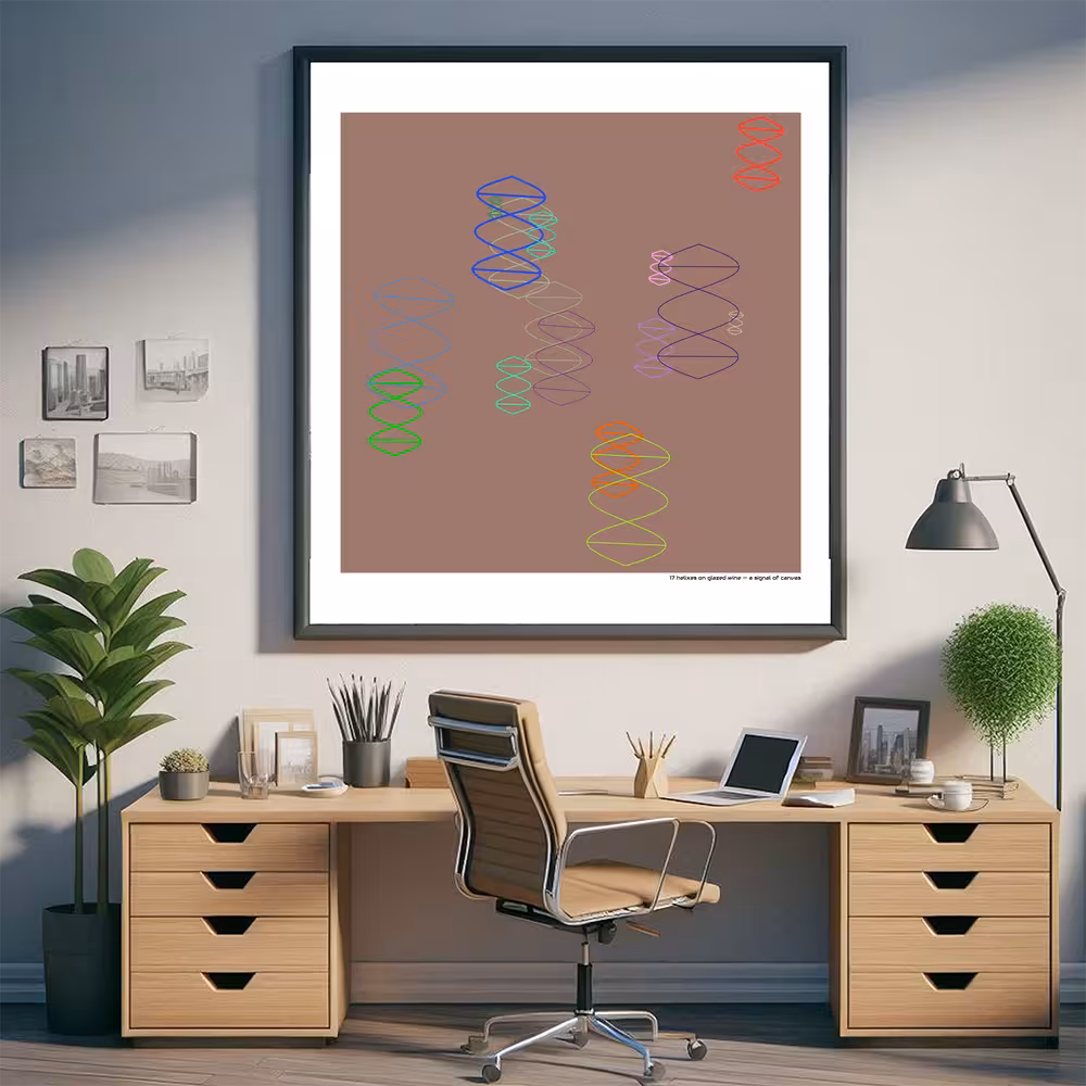 17 helixes on glazed wine — a signal of canvas in room setting