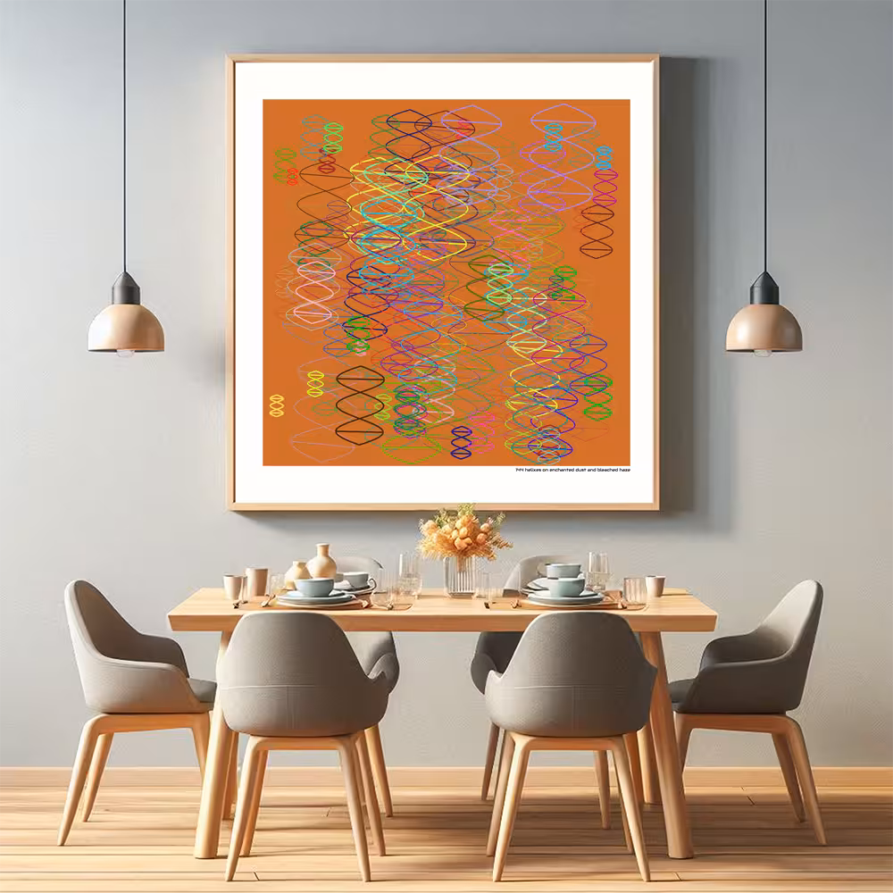 144 helixes on enchanted dust and bleached haze in room setting