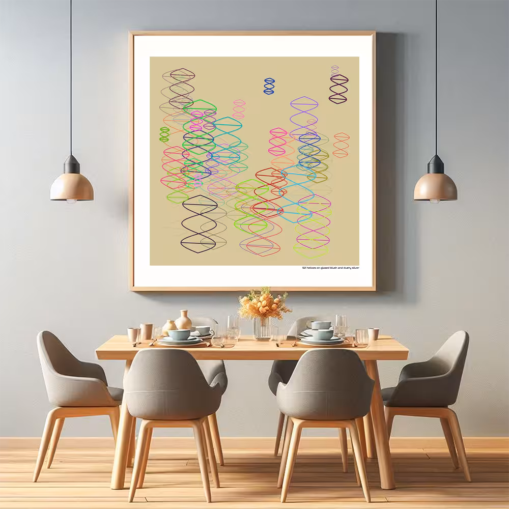 52 helixes on glazed blush and dusty silver in room setting