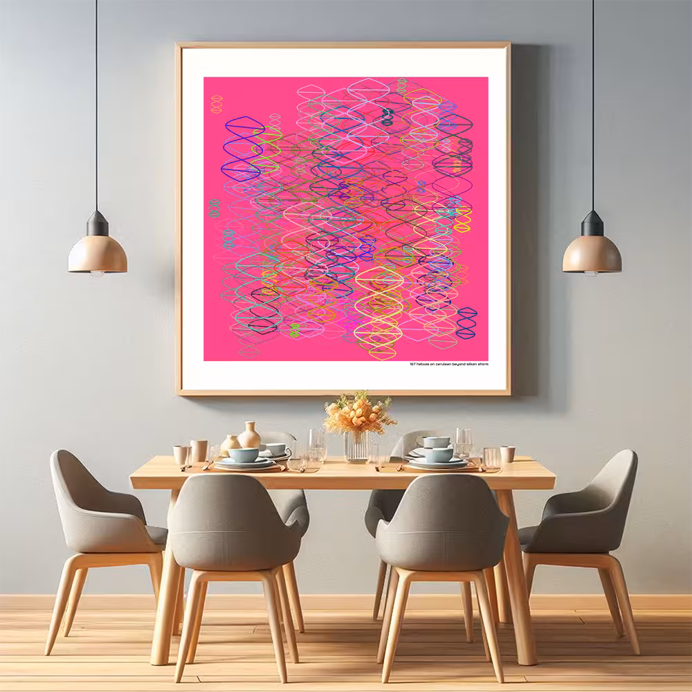 167 helixes on cerulean beyond silken storm in room setting