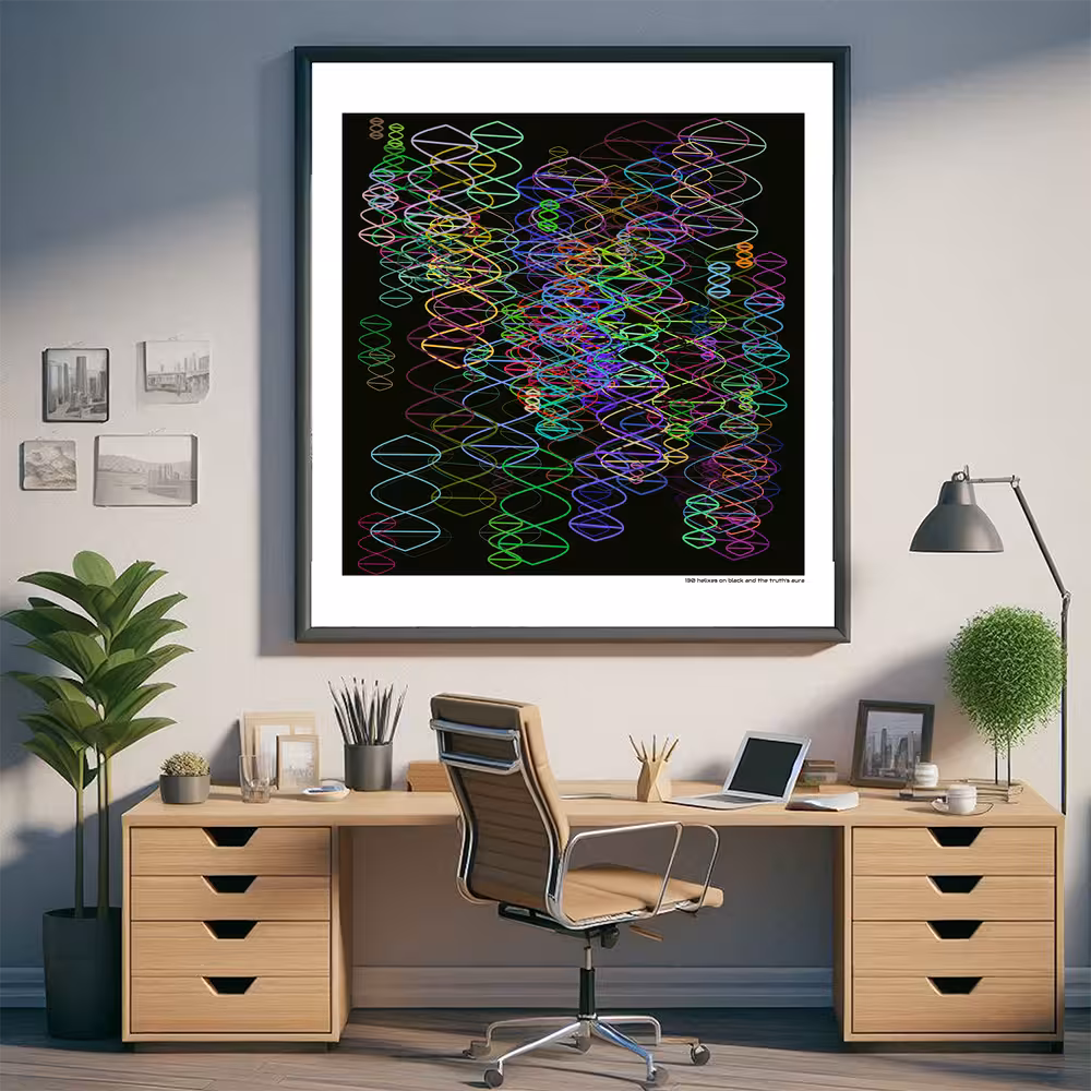 130 helixes on black and the truth's aura in room setting