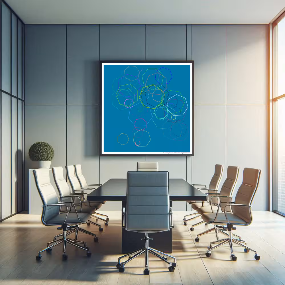 46 heptagons on muted aqua and light of descent in room setting