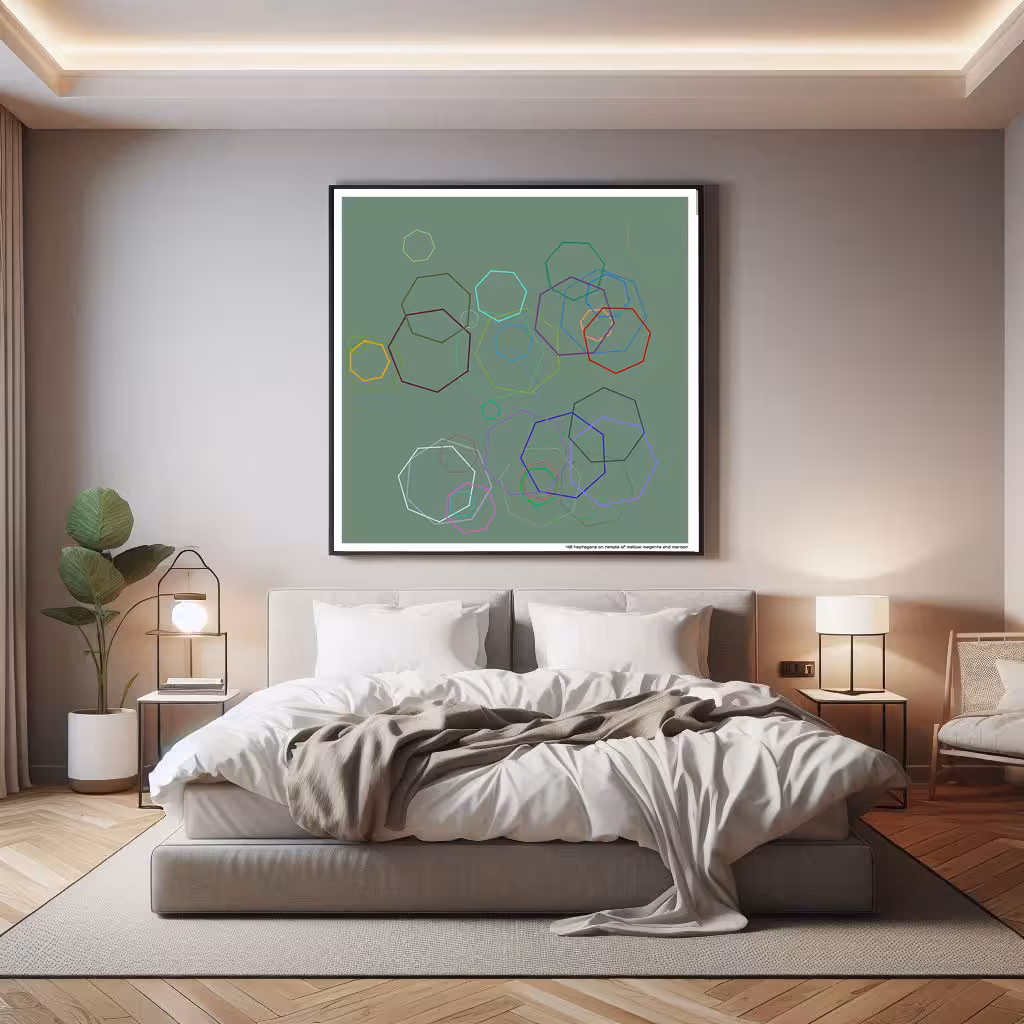 40 heptagons on temple of mellow magenta and maroon in room setting