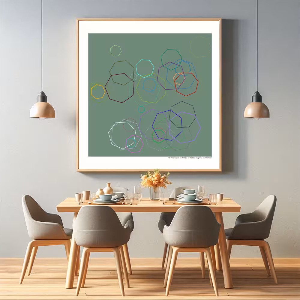 40 heptagons on temple of mellow magenta and maroon in room setting