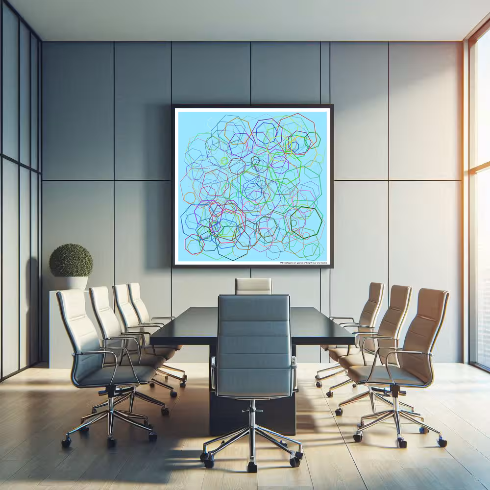 175 heptagons on glance of bright blue and mocha in room setting