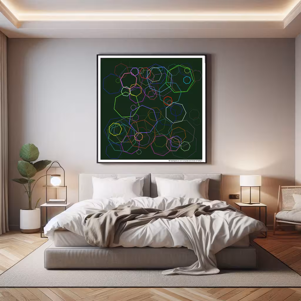 78 heptagons on rich turquoise and dream of delight in room setting