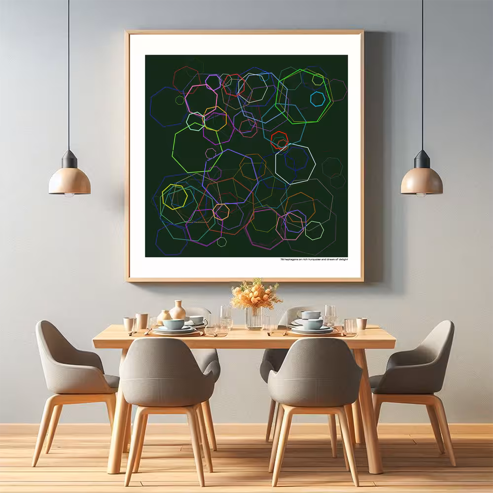 78 heptagons on rich turquoise and dream of delight in room setting