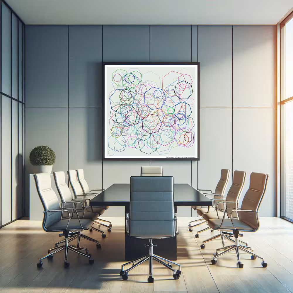 152 heptagons on fragment of dusty rose and azure in room setting