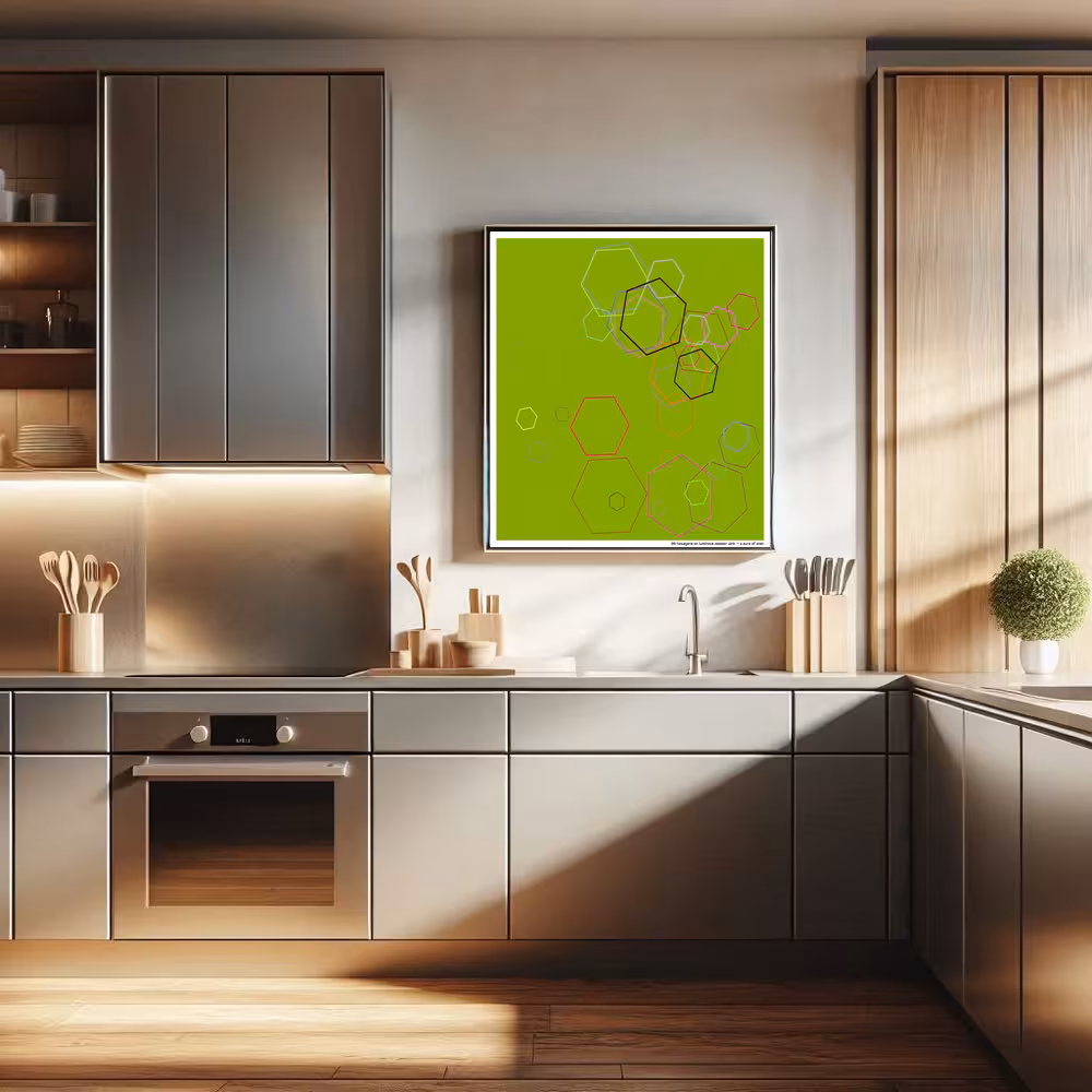 39 hexagons on luminous powder pink — a aura of wish in room setting