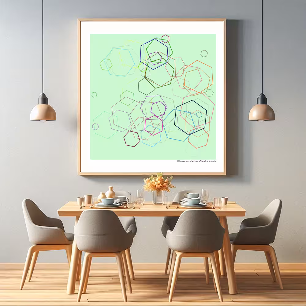 51 hexagons on bright rose of temple and sonata in room setting