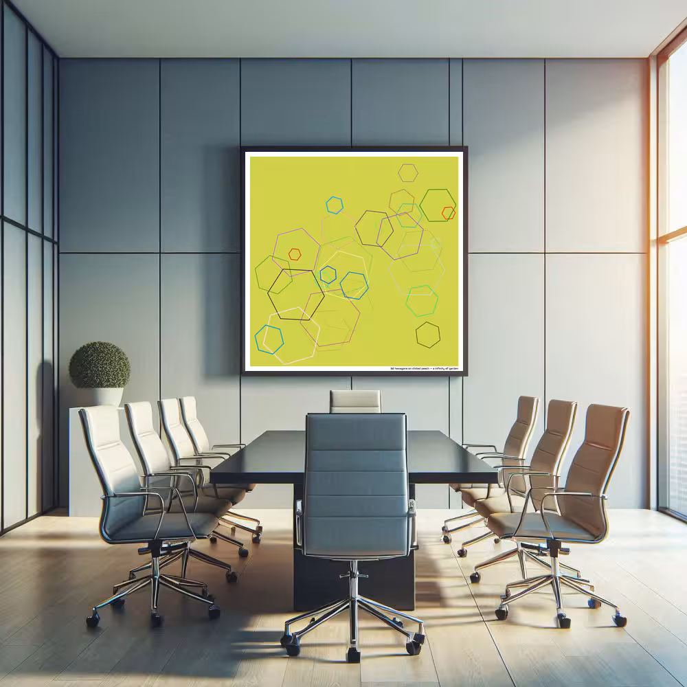 32 hexagons on chilled peach — a infinity of garden in room setting