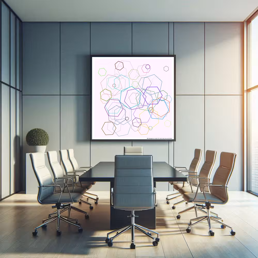 56 hexagons on myth of nocturnal ivory and denim in room setting