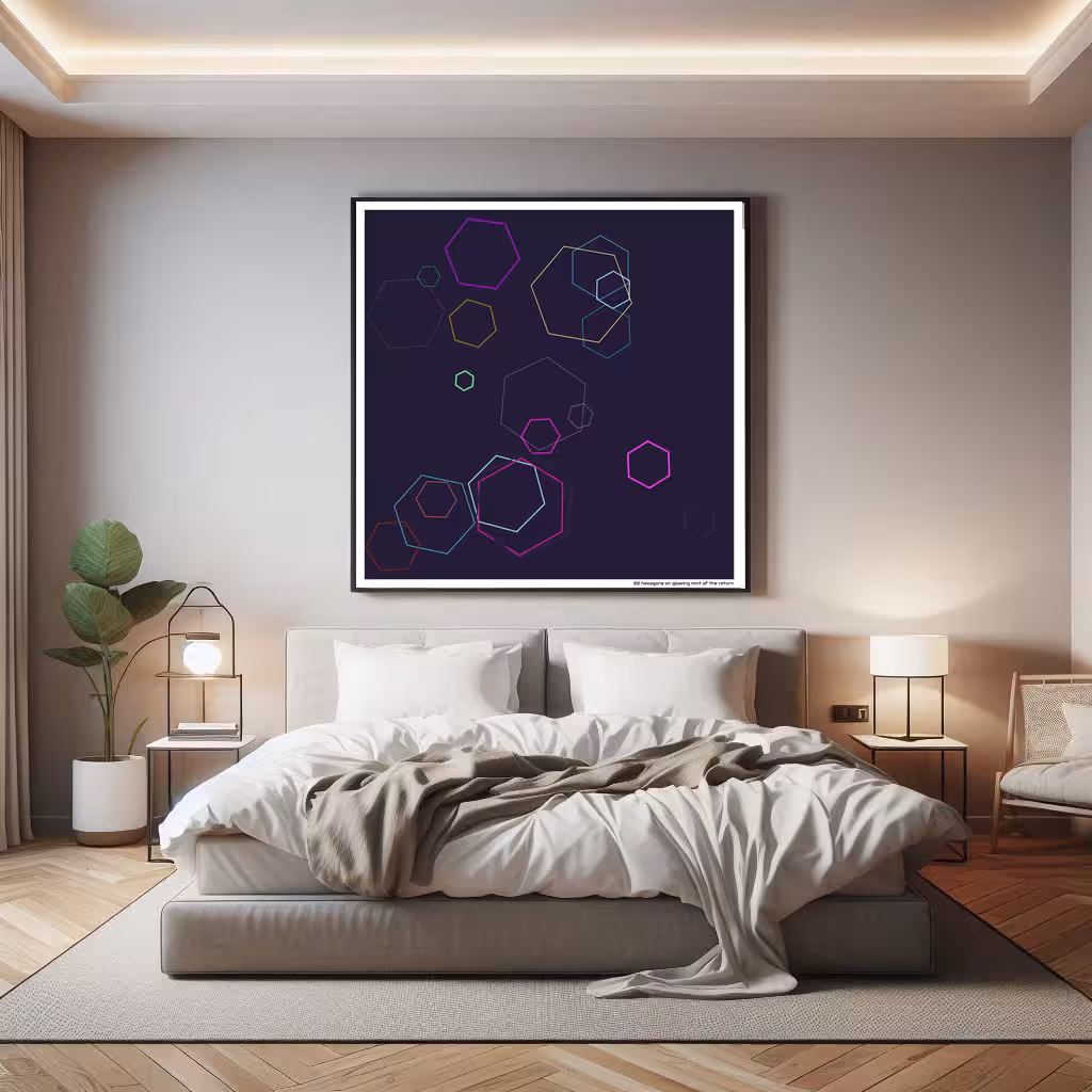 22 hexagons on glowing mint of the return in room setting