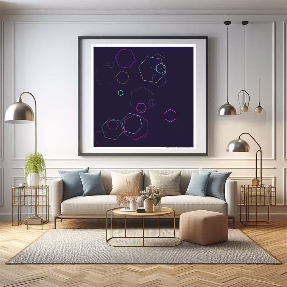 22 hexagons on glowing mint of the return in room setting