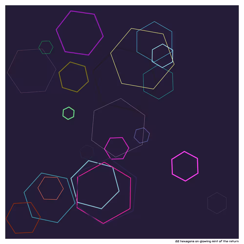 22 hexagons on glowing mint of the return