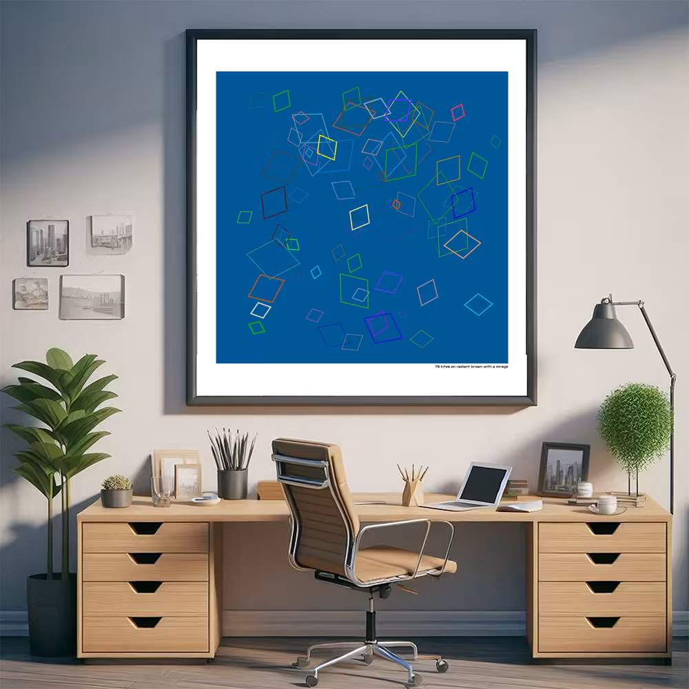 79 kites on radiant brown with a mirage in room setting