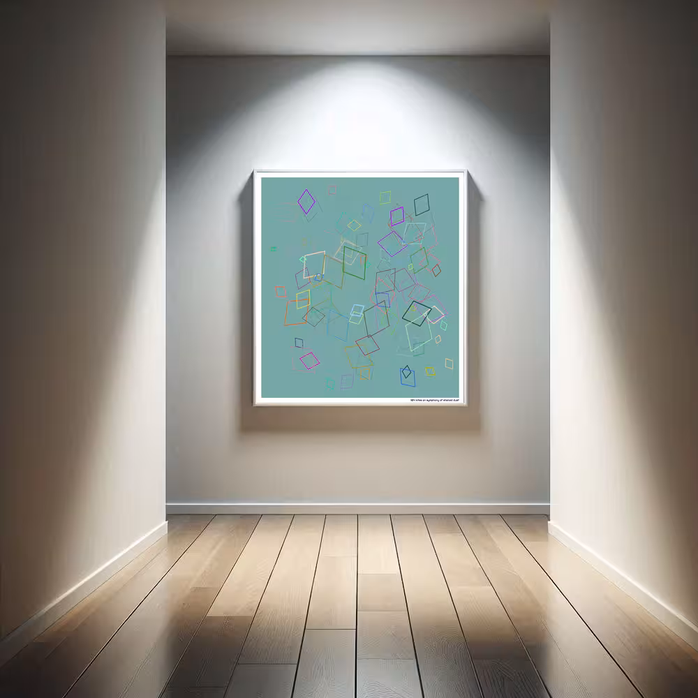 104 kites on symphony of stained dust in room setting