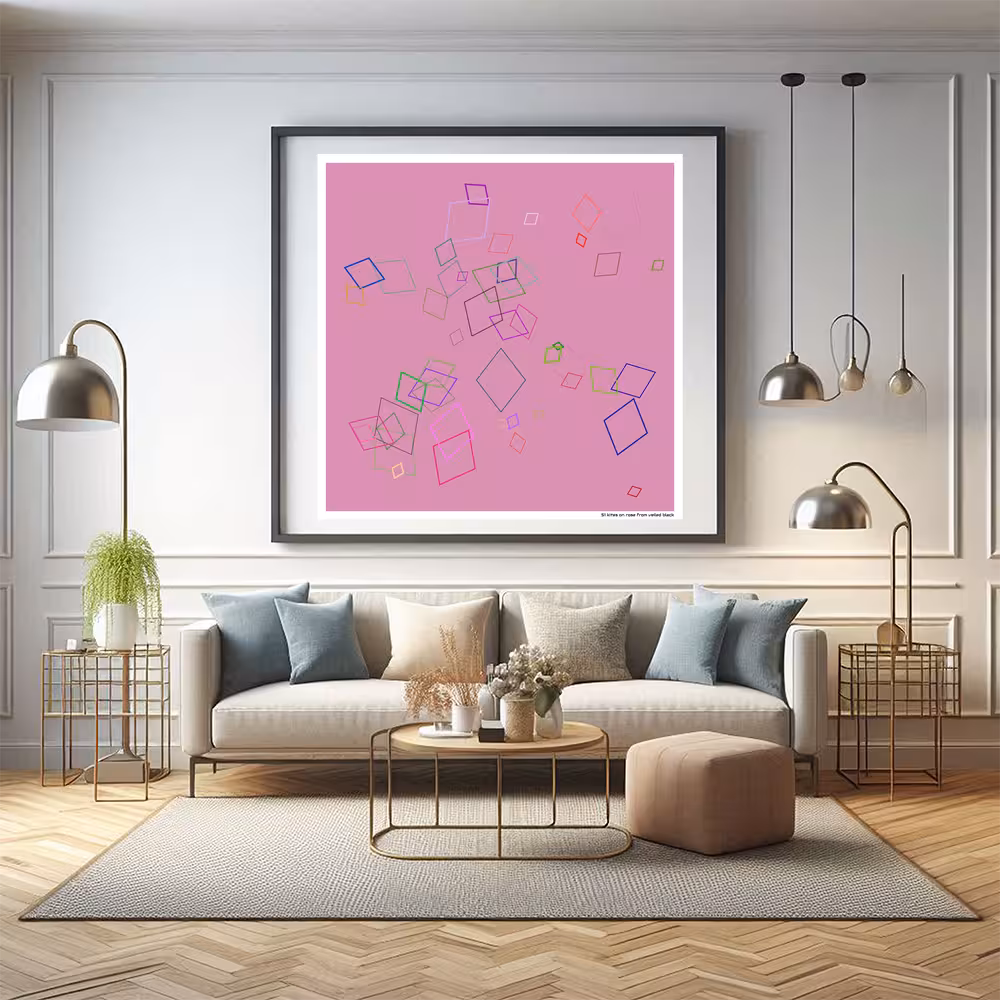 51 kites on rose from veiled black in room setting