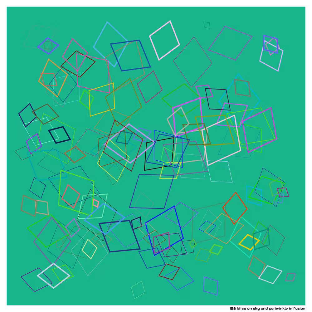 138 kites on sky and periwinkle in fusion