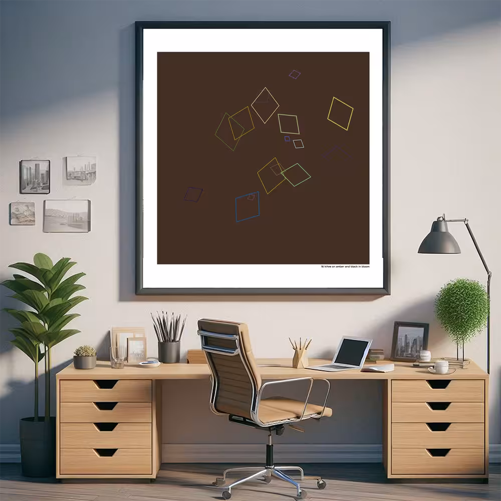 16 kites on amber and black in bloom in room setting